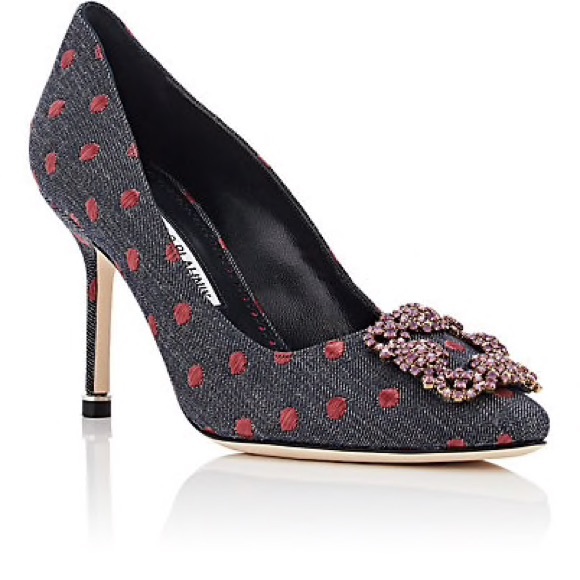Manolo Blahnik Shoes - New Manolo Blahnik Hangisi Jacquard Denim Pumps